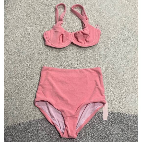NWT Victorias Secret 2 Pc Bikini 34D/M Essential Triangle Boyshort Bottom Pink - Picture 1 of 16